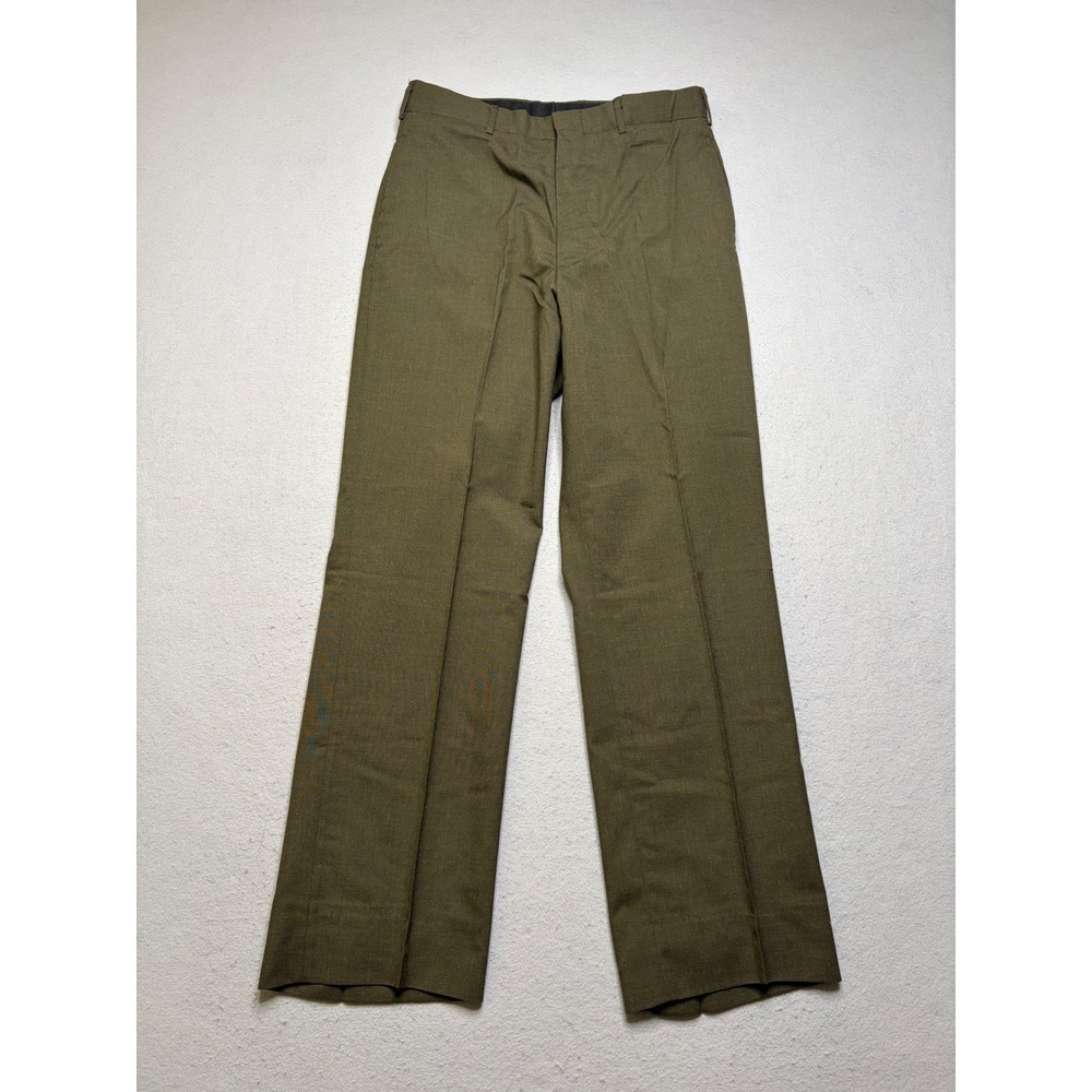 US Military Trousers Mens 31R Green Tropical Poly/Wool 1985 Vintage Dress Pants